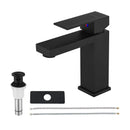 EZANDA Brass Single-Handle Bathroom Sink Faucet with Escutcheon, Pop Up Drain Stopper & Water Supply Hoses, Matte Black (14253)