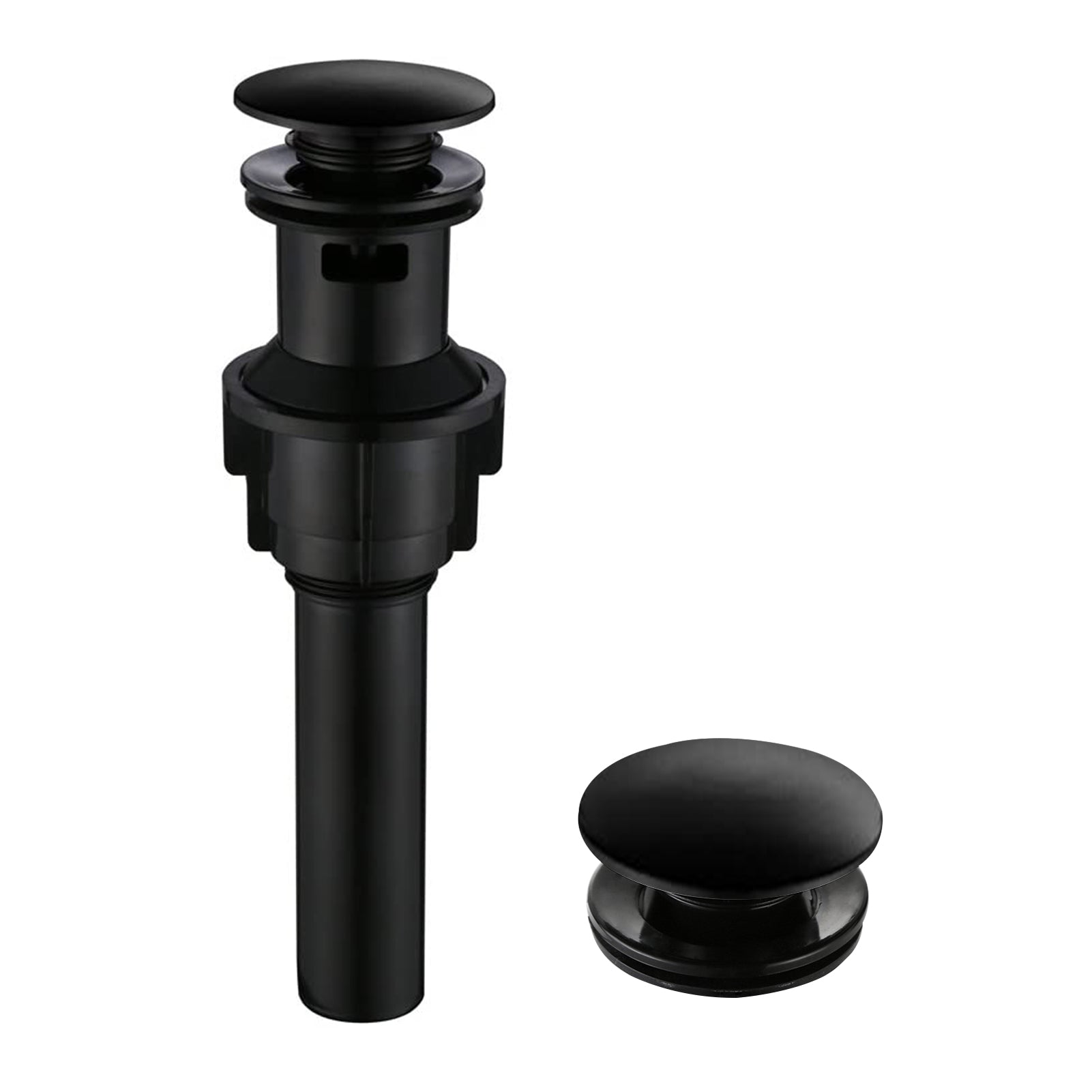 Purelux Pop-Up Drain Stopper With Overflow – Matte Black Finish – Solid Brass Body – Fits Vessel & Vanity Sinks – 1-5/8" To 1-3/4" Hole – Easy Install