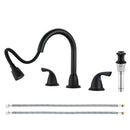 PARLOS Bathroom Sink Faucet with Pull Out Sprayer, Widespread Pull Down Bathroom Faucet with 360 Swivel Spout, 3 Hole Vanity Sink Mixer, Matte Black, 1.2 GPM, 1439004P