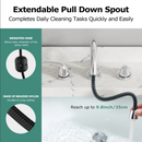 PARLOS Bathroom Sink Faucet with Pull Out Sprayer, Widespread Pull Down Bathroom Faucet with 360 Swivel Spout, 3 Hole Vanity Sink Mixer, Chrome, 1.2 GPM, 1439001P