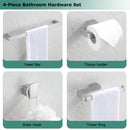 PARLOS Brass Bathroom Accessory Hareware Set 4 Pack Included Towel Bar, Hand Towel Holder, Toilet Paper Holder, Robe Hook , Brushed Nickel, Doris (2102502)