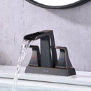 NEWATER Bathroom Sink Double Handle Waterfall Centerset Faucet Three Hole Pop Up Drain Mixer Tap Deck Mounted Oil Rubbed Bronze (26811)