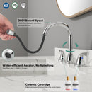 PARLOS Bathroom Sink Faucet with Pull Out Sprayer, Widespread Pull Down Bathroom Faucet with 360 Swivel Spout, 3 Hole Vanity Sink Mixer, Chrome, 1.2 GPM, 1439001P