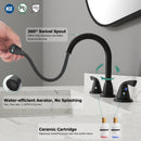 PARLOS Bathroom Sink Faucet with Pull Out Sprayer, Widespread Pull Down Bathroom Faucet with 360 Swivel Spout, 3 Hole Vanity Sink Mixer, Matte Black, 1.2 GPM, 1439004P