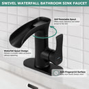PARLOS Waterfall Bathroom Faucet with Swivel Spout, Single Handle Vanity Sink Faucet, Single Hole Basin Mixer Tap with Water Supply Lines, Matte Black, 1437904PD