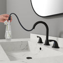 PARLOS Bathroom Sink Faucet with Pull Out Sprayer, Widespread Pull Down Bathroom Faucet with 360 Swivel Spout, 3 Hole Vanity Sink Mixer, Matte Black, 1.2 GPM, 1439004P