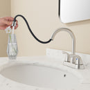 PARLOS Bathroom Sink Faucet with Pull Out Sprayer, 2 Handle Bathroom Pull Down Faucet with 360 Swivel Spout, Centerset 4 Inch Vanity Sink Faucet, Brushed Nickel, 1.2 GPM, 1438902P