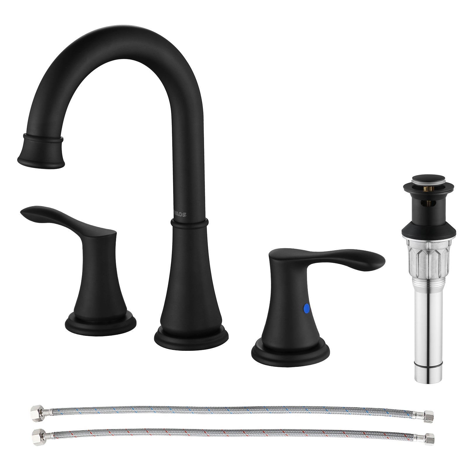 PARLOS Waterfall Widespread Bathroom Faucet 2 Handles With Metal Pop Up Drain & CUPC Faucet Supply Lines, Brushed Nickel, Demeter 1431802 - View #6