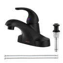 PARLOS Single Handle Mid Arc Centerset Bathroom Sink Faucet with Metal Pop-up Drain and cUPC Faucet Supply Lines, 1.2GPM, Matte Black 1343304P