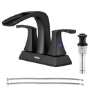 PARLOS 2 Handles Centerset Bathroom Sink Faucet Brass Waterfall Spout with All Metal Pop-up Drain and Faucet Supply Lines, Matte Black, 1.2GPM, Doris 1406804P
