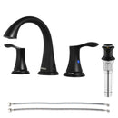 PARLOS Widespread 2 Handles Bathroom Faucet with Metal Pop Up Sink Drain and cUPC Faucet Supply Lines, Matte Black, 1.2 GPM(14135P)