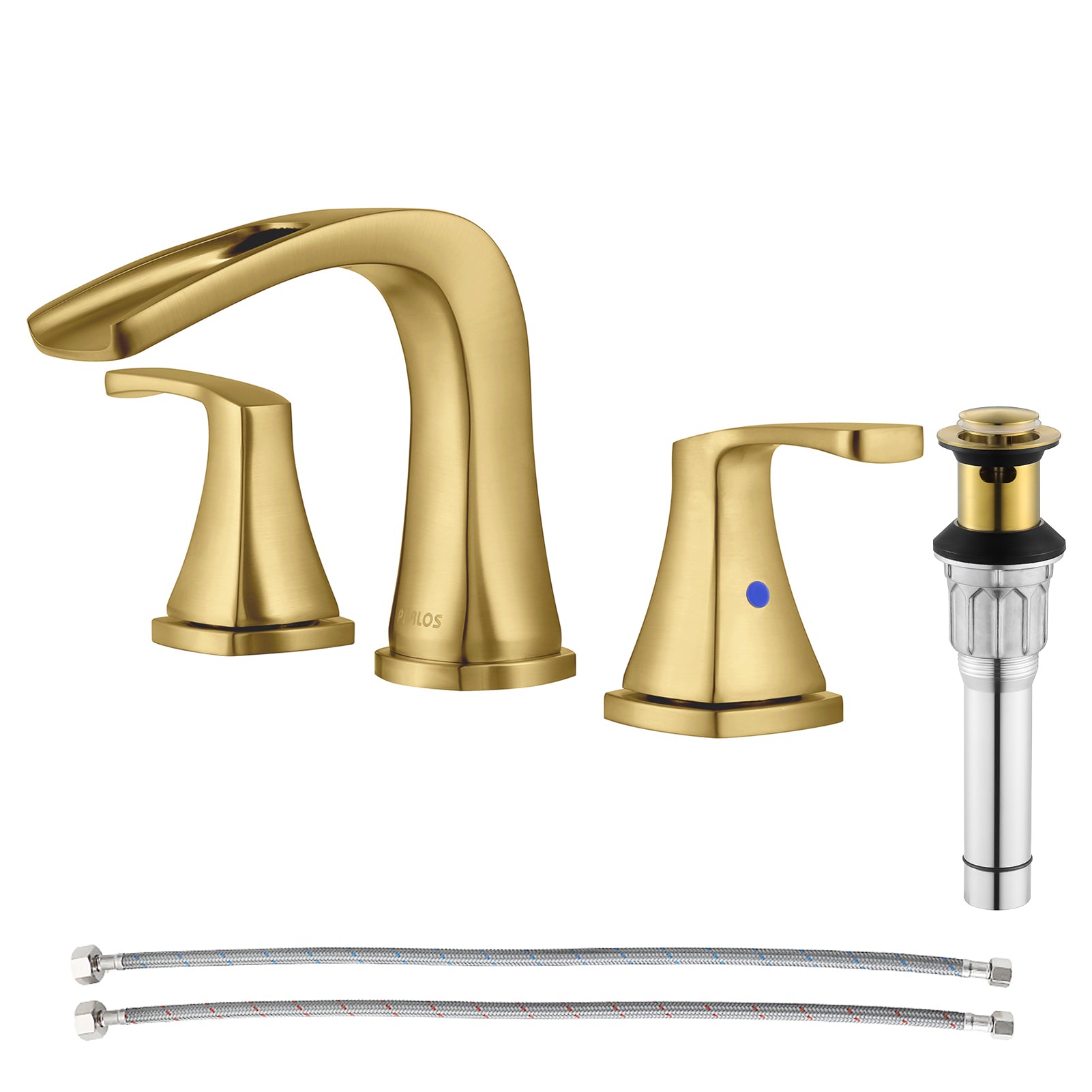 PARLOS Waterfall Widespread Bathroom Faucet 2 Handles with Pop Up Drai