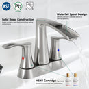 PARLOS 2 Handles Waterfall Centerset Bathroom Sink Faucet with Pop-up Drain and Faucet Supply Lines, Brushed Nickel, 1.2 GPM, Demeter 1431702P