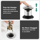 PARLOS Bathroom Sink Drain with Overflow, Metal Pop Up Drain for Vessel Sink, Brushed Nickel, 2108502