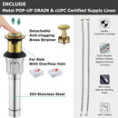 PARLOS Widespread 2 Handles Bathroom Faucet with Metal Pop Up Sink Drain and cUPC Faucet Supply Lines, Brushed Gold, 1.2 GPM (1364708P)