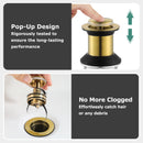 PARLOS Bathroom Sink Drain without Overflow, Metal Pop Up Drain for Vessel Sink, Brushed Gold, 2108608