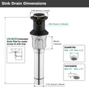 PARLOS Bathroom Sink Drain with Overflow, Metal Pop Up Drain for Vessel Sink, Matte Balck, 2108504