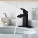 EZANDA Brass Waterfall Bathroom Faucet Large Rectangular Spout Pop-up Drain Assembly & Water Supply Hoses Matte Black 14254