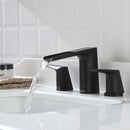 EZANDA 2-Handle Widespread Waterfall Bathroom Lavatory Faucet with Pop-up Sink Drain Assembly & Faucet Supply Lines, Matte Black (1431204)