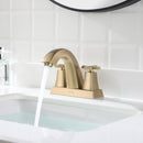 EZANDA 2-Handle Bathroom Sink Faucet Cross handle 4 Inch Centerset Metal Pop-up Sink Drain Supply Lines Brushed Gold (1433508)