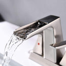 NEWATER Bathroom Sink Double Handle Waterfall Centerset Faucet Three Hole Pop Up Drain Mixer Tap Deck Mounted Brushed Nickel (26451)