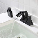 PARLOS 2 Handles Centerset Bathroom Sink Faucet Brass Waterfall Spout with All Metal Pop-up Drain and Faucet Supply Lines, Matte Black, 1.2GPM, Doris 1406804P