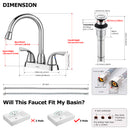 PARLOS Bathroom Sink Faucet with Pull Out Sprayer, 2 Handle Bathroom Pull Down Faucet with 360 Swivel Spout, Centerset 4 Inch Vanity Sink Faucet, Chrome, 1.2 GPM, 1438901P