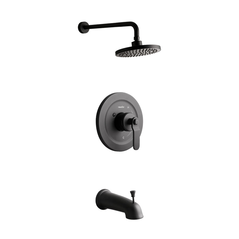 NEWATER Black Dual Function Shower Faucet Set with Tub Spout，Shower Trim Kit(Valve Included) with 8 Inch shower head,Rain Mixer Shower System Wall Mounted Fixtures Rainfall Shower Combo Set(1001011)