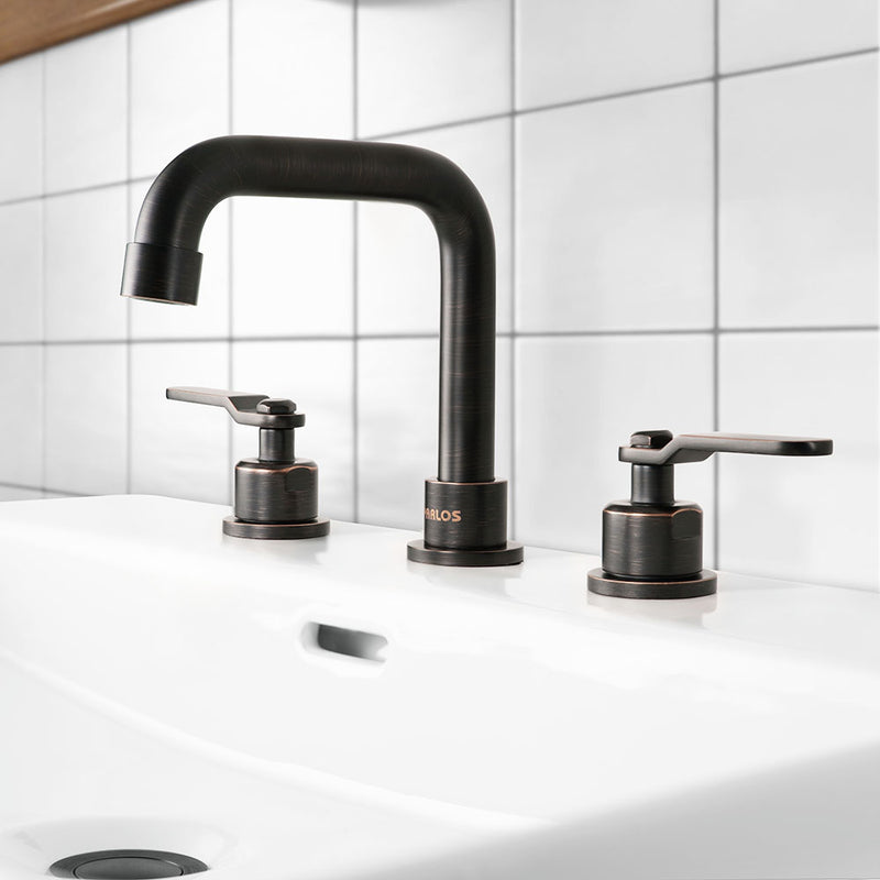 PARLOS Two-Handle Widespread Bathroom Sink Faucet Three Hole Lavatory Faucet with Metal Pop-up Sink Drain Oil Rubbed Bronze, 1436003