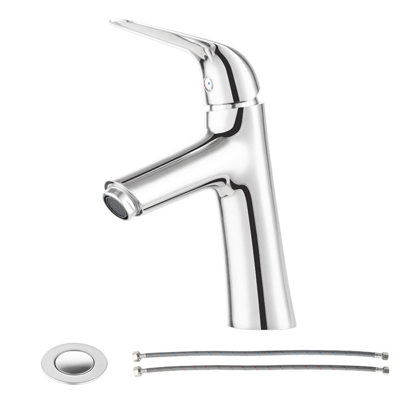PARLOS Single Handle Bathroom Sink Faucet, Single Hole Bathroom Faucet with Pop Up Drain, Deck Plate and Cupc Water Supply Lines, Chrome, 1339701