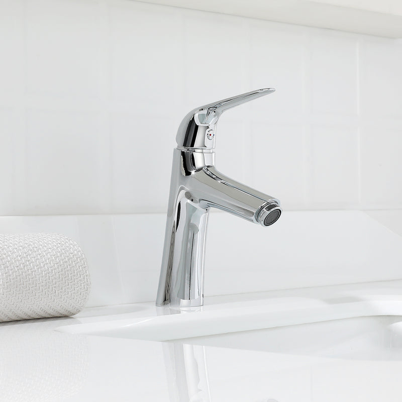 PARLOS Single Handle Bathroom Sink Faucet, Single Hole Bathroom Faucet with Pop Up Drain, Deck Plate and Cupc Water Supply Lines, Chrome, 1339701
