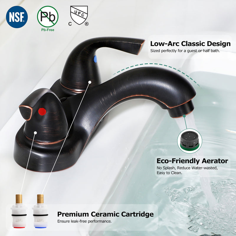 PARLOS Bathroom Faucet 4 inch Centerset 2-Handle Low-Arc Spout Oil Rubbed Bronze (13590)