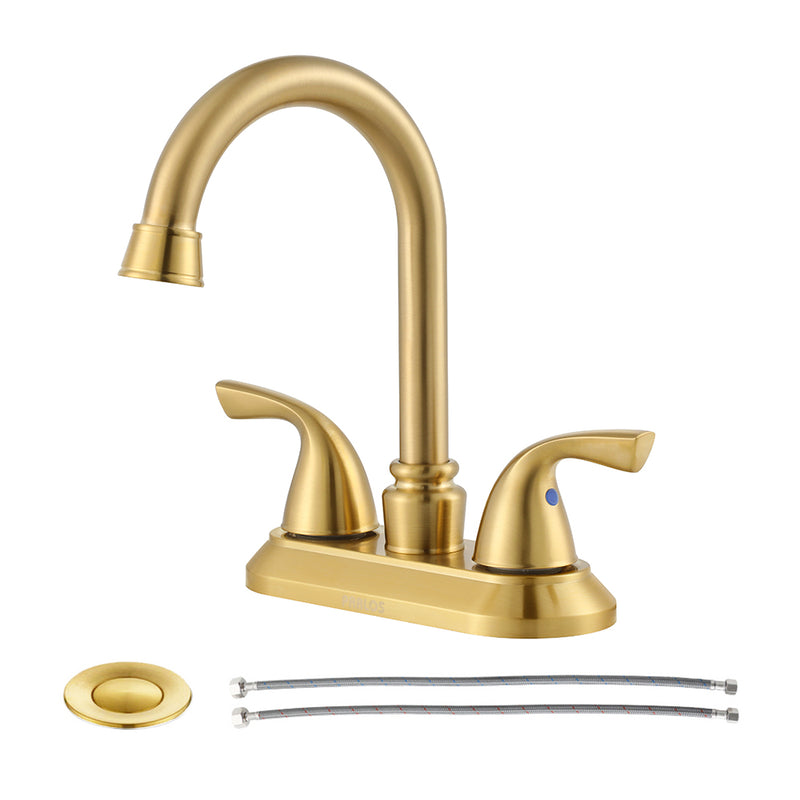 PARLOS Two-Handle Bathroom Sink Faucet Metal Drain Assembly Supply Hose Mixer Double Handle Tap Laundry Brushed Gold, 1359108