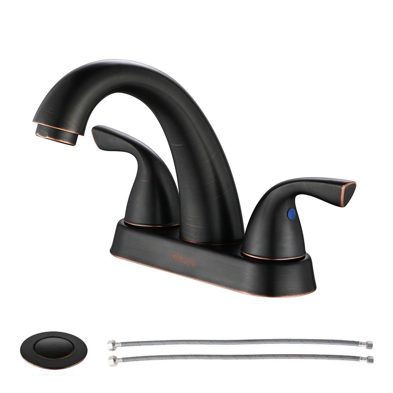 PARLOS Two-Handle Bathroom Sink Faucet 4 inch Drain Assembly Supply Hose Lead-free CUPC Deck Mounted Oil Rubbed Bronze,1.5 GPM (13597)