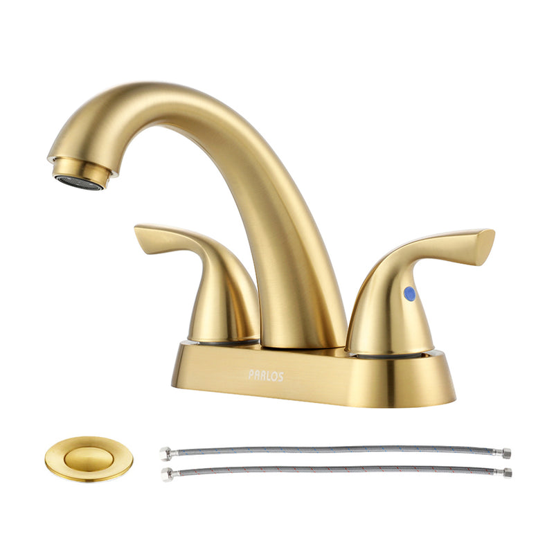 PARLOS 2-Handle Bathroom Sink Faucet with Drain Assembly Supply Hose Lead-Free cUPC Deck Mounted, Brushed Gold (1359808)