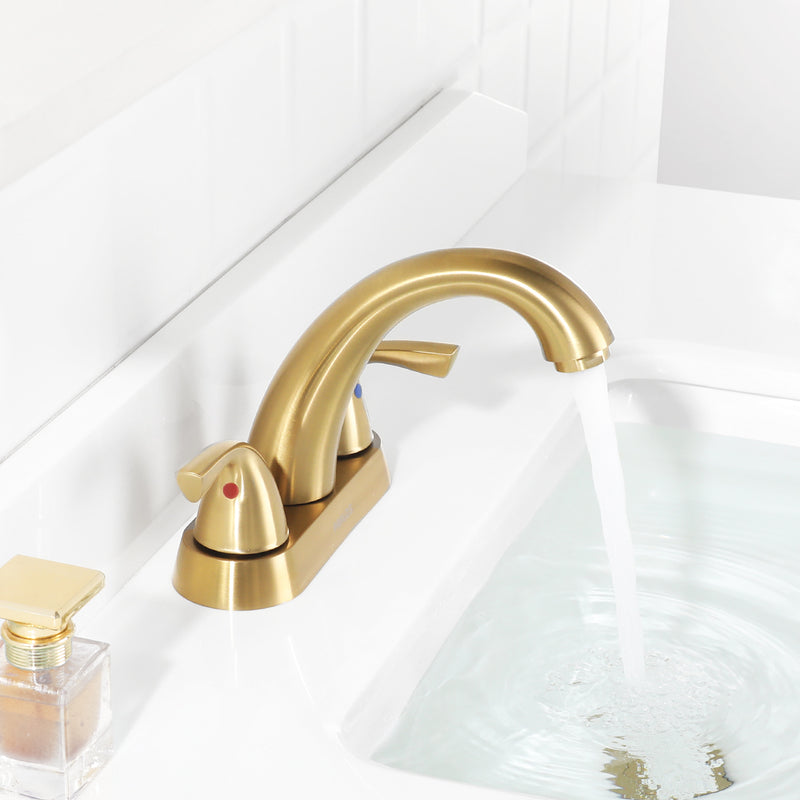 PARLOS 2-Handle Bathroom Sink Faucet with Drain Assembly Supply Hose Lead-Free cUPC Deck Mounted, Brushed Gold (1359808)