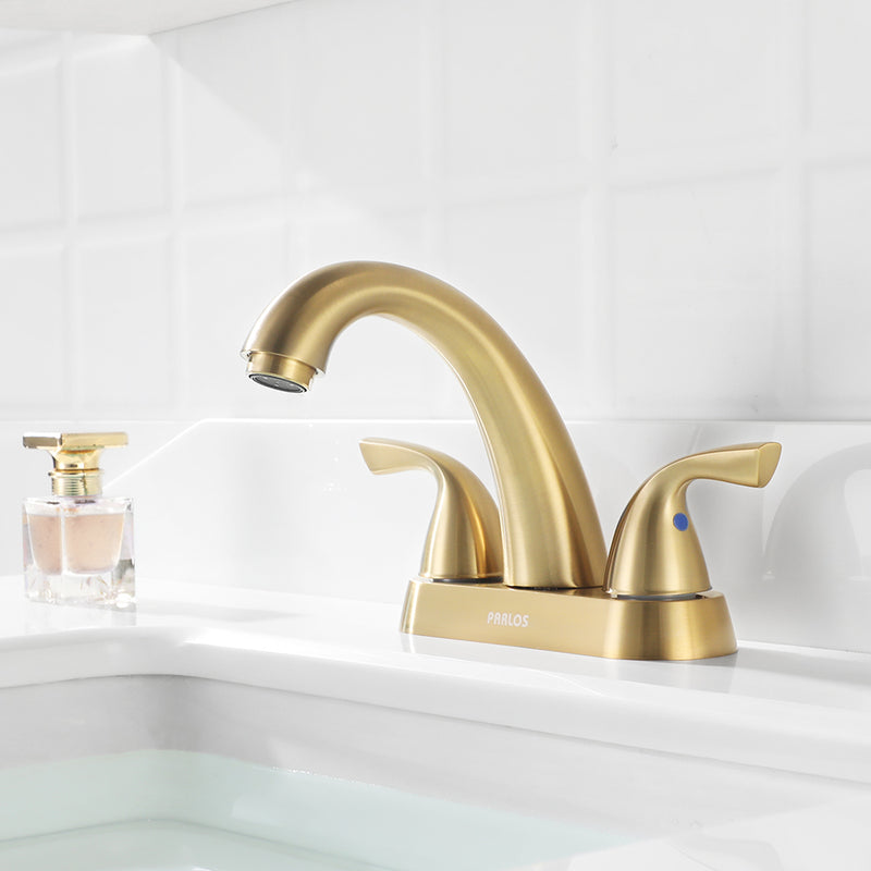 PARLOS 2-Handle Bathroom Sink Faucet with Drain Assembly Supply Hose Lead-Free cUPC Deck Mounted, Brushed Gold (1359808)