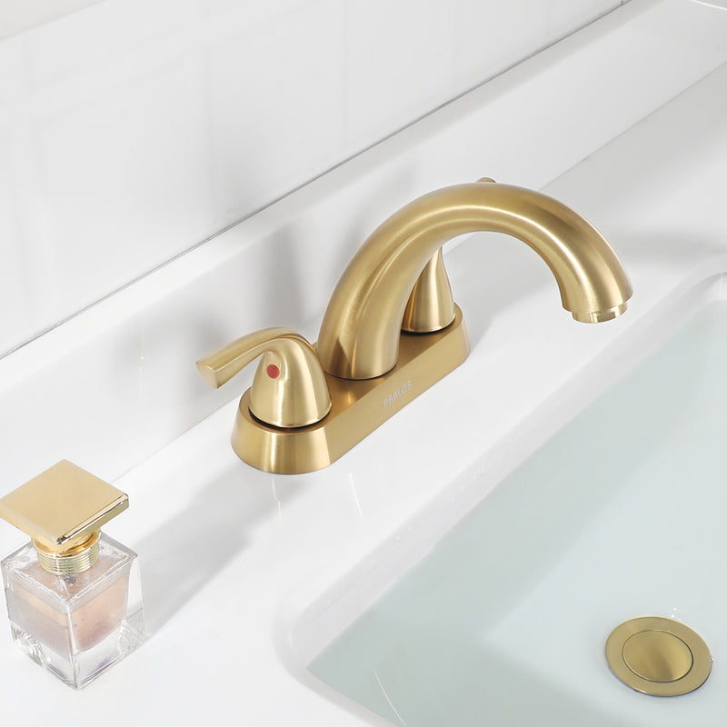 PARLOS 2-Handle Bathroom Sink Faucet with Drain Assembly Supply Hose Lead-Free cUPC Deck Mounted, Brushed Gold (1359808)