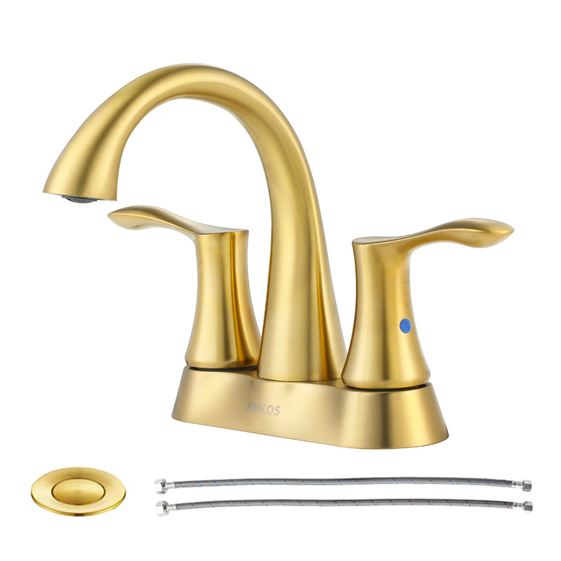 PARLOS 2-Handle Bathroom Sink Faucet with Drain assembly and Water Supply Hose, Brushed Gold, Demeter (1362508)