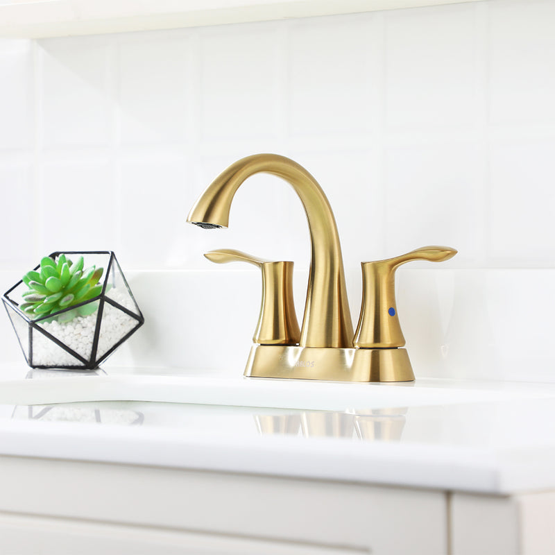 PARLOS 2-Handle Bathroom Sink Faucet with Drain assembly and Water Supply Hose, Brushed Gold, Demeter (1362508)