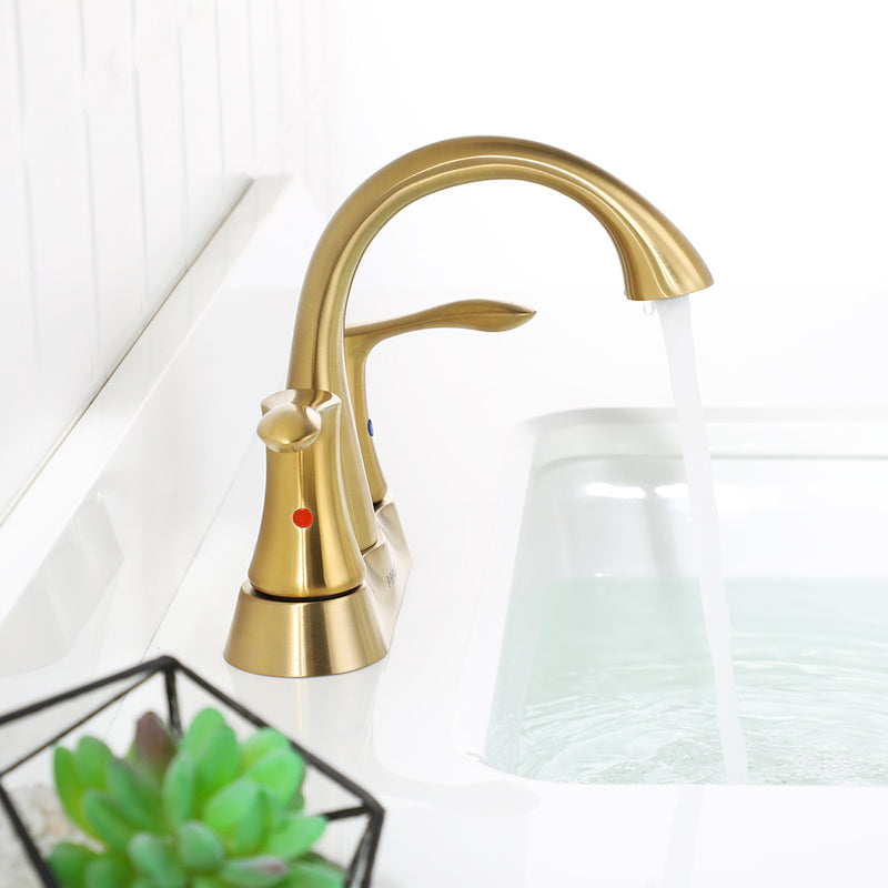 PARLOS 2-Handle Bathroom Sink Faucet with Drain assembly and Water Supply Hose, Brushed Gold, Demeter (1362508)