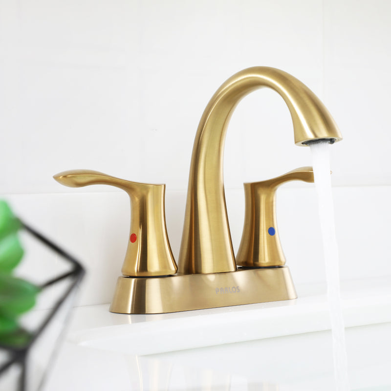 PARLOS 2-Handle Bathroom Sink Faucet with Drain assembly and Water Supply Hose, Brushed Gold, Demeter (1362508)