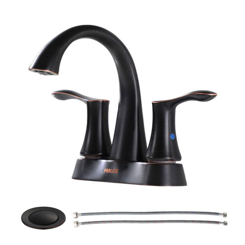 PARLOS 2-Handle Bathroom Sink Faucet with Metal Pop-up Drain and Faucet Supply Lines, Oil Rubbed Bronze, Demeter 13626