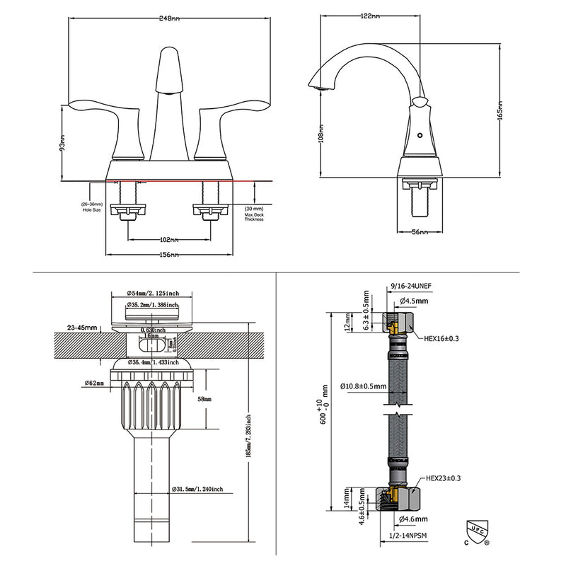 PARLOS 2-Handle Bathroom Sink Faucet with Metal Pop-up Drain and Faucet Supply Lines, Oil Rubbed Bronze, Demeter 13626