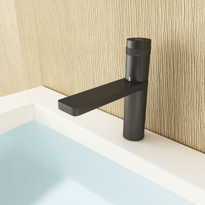 EZANDA Brass Single Handle Bathroom Faucet with Deck Plate, Pop-up Sink Drain Assembly & Faucet Supply Lines, Matte Black (1416404)