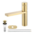 EZANDA Brass Single Handle Bathroom Faucet with Deck Plate, Pop-up Sink Drain Assembly & Faucet Supply Lines, Brushed Gold (1416408)