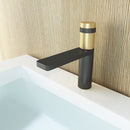 EZANDA Brass Single Handle Bathroom Faucet with Deck Plate, Pop-up Sink Drain Assembly & Faucet Supply Lines,Matte Black with Brushed Gold (1416410)