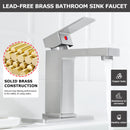 EZANDA Brass Single Handle Bathroom Sink Faucet Lavatory Vanity Pop Up Drain Stopper Water Supply Lines Brushed Nickel (14166)