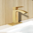 EZANDA Brass Waterfall Bathroom Vanity Faucet Extra Large Rectangular Spout Deck Plate Pop-up Sink Supply Hoses Brushed Gold 1416908