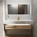 EZANDA Brass Waterfall Bathroom Vanity Faucet Extra Large Rectangular Spout Deck Plate Pop-up Sink Supply Hoses Brushed Gold 1416908